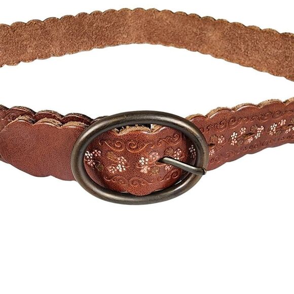 Amanda Smith- Women’s Brown Tooled Floral Leather Belt, Size M - Picture 3 of 11